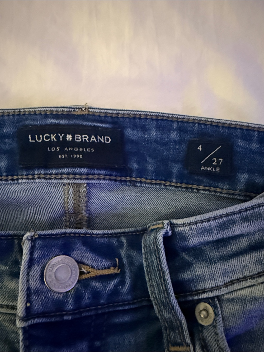 Lucky Brand Dark Blue Skinny Jeans with Distressed Ankles - Picture 2 of 8